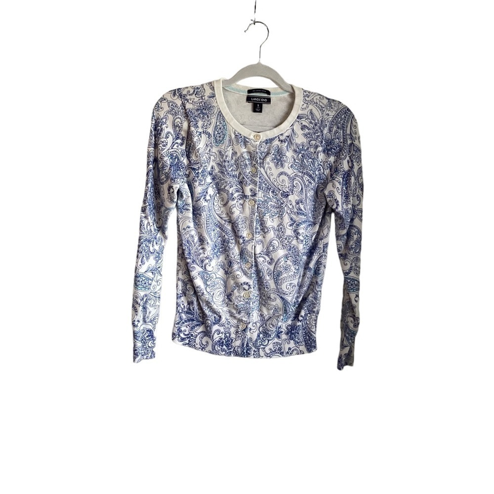 Lands End Women’s Button Up Floral Sweater.  Size S